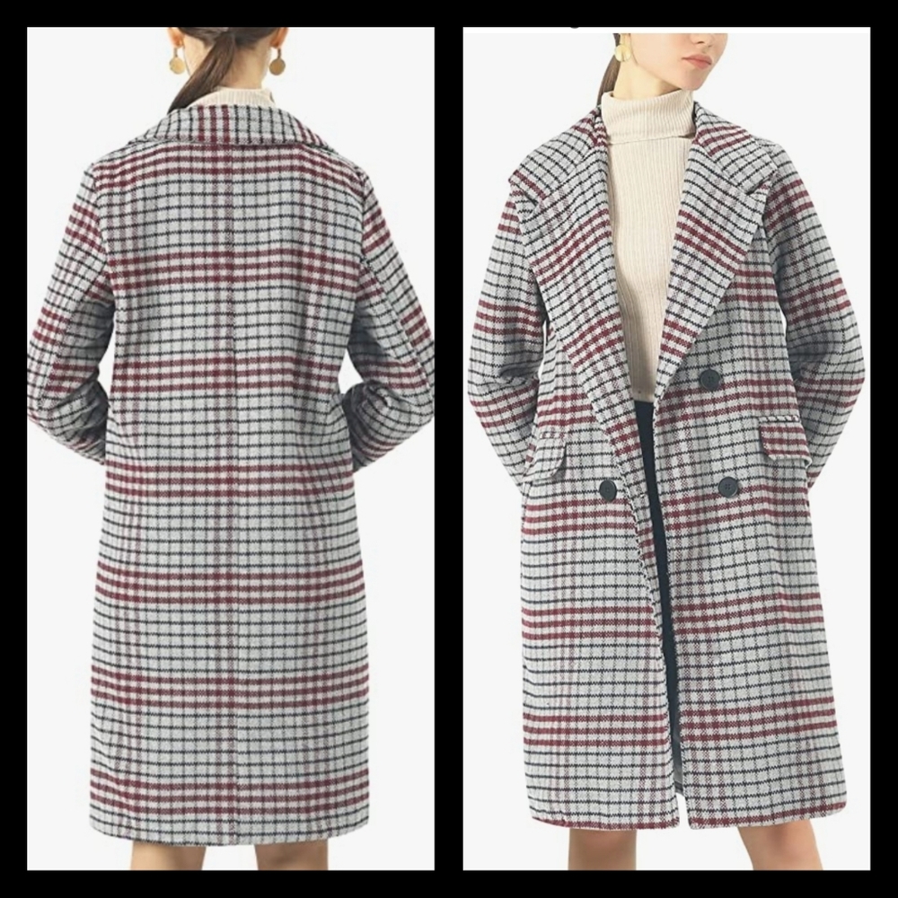 chouyatou Notched Collar Plaid Wool Coat